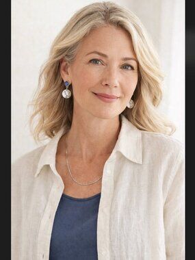 J Jill Blue Sodalite Drop Earrings Silver Hammered Disk Boho Resort Coastal NWT